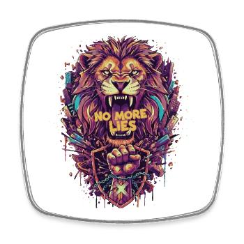 Lion graffiti with No More Lies - Square fridge magnet - white - Front
