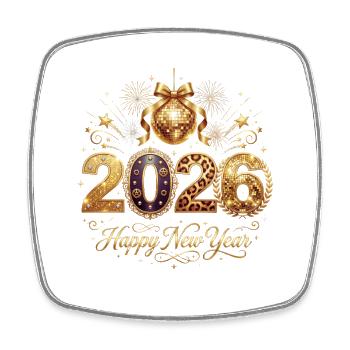 Happy New Year Party 2026 Disco Ball - Viereckiger Kühlschrankmagnet - Weiß - Vorne
