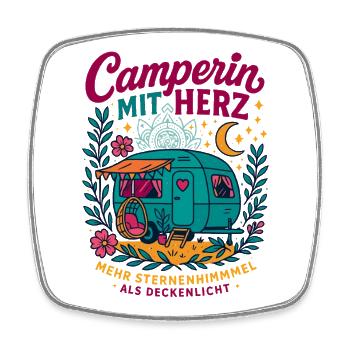 Campeur avec du cœur, caravane amoureuse de la nature - Magnet carré - blanc - Devant