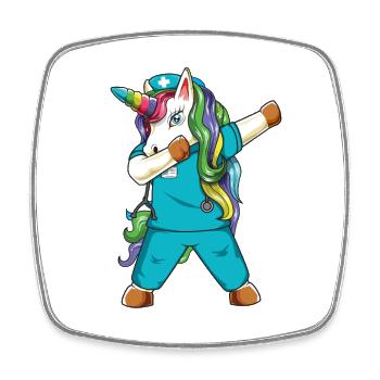 Infirmière Unicorne en Dab - Drôle de soins médicaux - Magnet carré - blanc - Devant