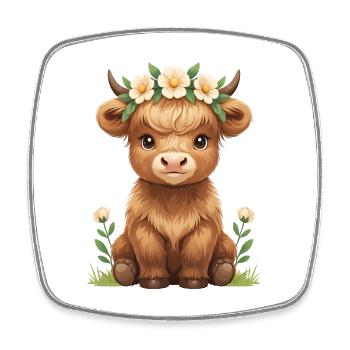 Cow calf in a flower wreath - Square fridge magnet - white - Front