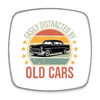 Easily Distracted by Old Cars Funny Vintage - Square fridge magnet - white - Front