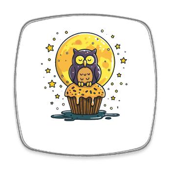Nacht Eulen Cupcake - Viereckiger Kühlschrankmagnet - Weiß - Vorne