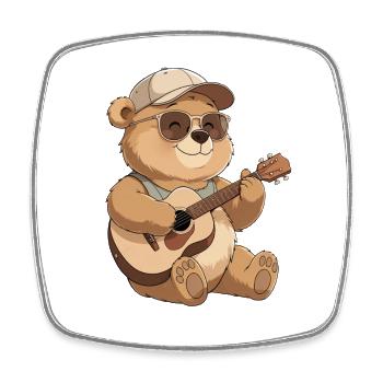 Ours guitare avec lunettes de soleil - Magnet carré - blanc - Devant