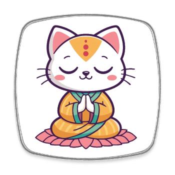 Zen-Katze meditiert auf einer orangefarbenen Lotusblume - Viereckiger Kühlschrankmagnet - Weiß - Vorne