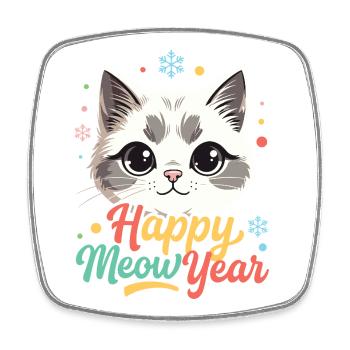 Chat mignon Nouvel An Arc en ciel - Magnet carré - blanc - Devant