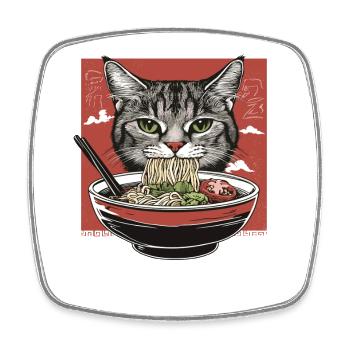 Katze mit Ramen - Viereckiger Kühlschrankmagnet - Weiß - Vorne