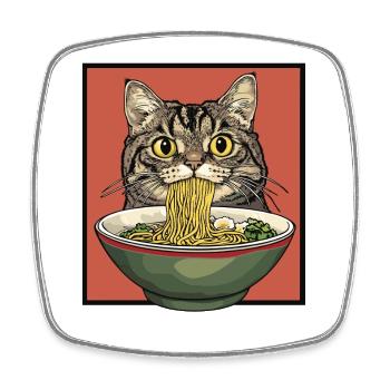 Ramen-Katzenporträt auf rotem Hintergrund - Viereckiger Kühlschrankmagnet - Weiß - Vorne
