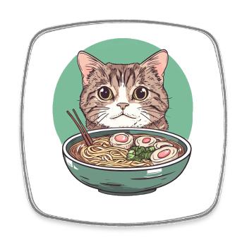 Katze mit Ramen: Nudelschnurren - Viereckiger Kühlschrankmagnet - Weiß - Vorne