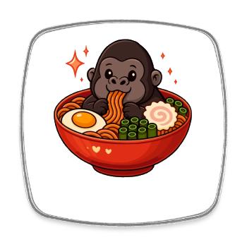 Gorilla with noodles ramen kawaii gorilla - Square fridge magnet - white - Front