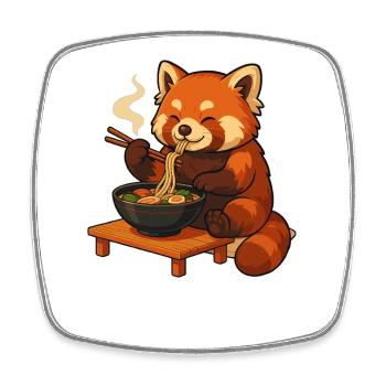 Panda rouge avec ramen kawaii Panda rouge - Magnet carré - blanc - Devant