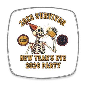 Silvesterparty 2025 Survivor 2026 - Viereckiger Kühlschrankmagnet - Weiß - Vorne