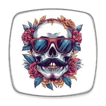 Tatouage du crâne squelette - Magnet carré - blanc - Devant