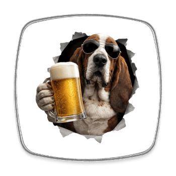 Basset Hound beer - Square fridge magnet - white - Front