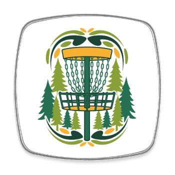 Forest Disc Golf Basket Flying Disc Scene - Square fridge magnet - white - Front