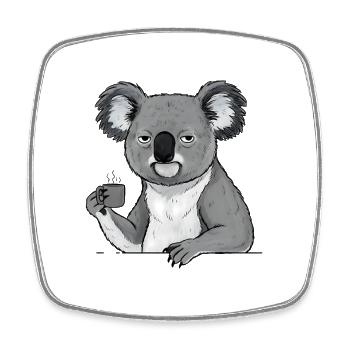 Tired Koala with Coffee – Funny Motif - Square fridge magnet - white - Front