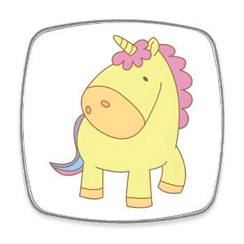 Une jolie licorne jaune avec une crinière rose - Magnet carré - blanc - Devant