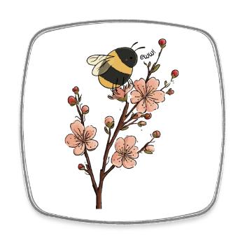 Lustige Bienen- und Kirschblüten-Illustration - Viereckiger Kühlschrankmagnet - Weiß - Vorne