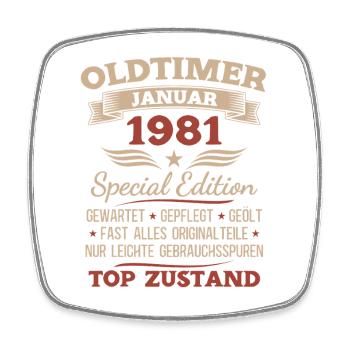 45th Birthday Gift Classic Car January 1981 - Square fridge magnet - white - Front