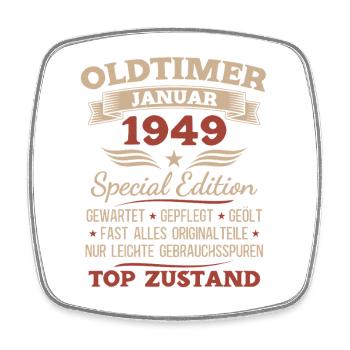77th Birthday Gift Vintage Car January 1949 - Square fridge magnet - white - Front