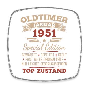 Cadeau du 75e anniversaire Voiture classique janvier 1951 - Magnet carré - blanc - Devant