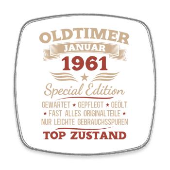 Cadeau du 65e anniversaire Voiture ancienne janvier 1961 - Magnet carré - blanc - Devant