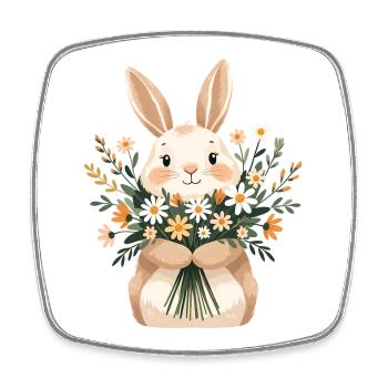Bunny with spring bouquet - Square fridge magnet - white - Front