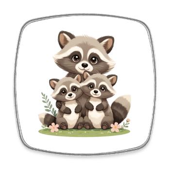 Raccoon Familien Trio Illustration - Viereckiger Kühlschrankmagnet - Weiß - Vorne