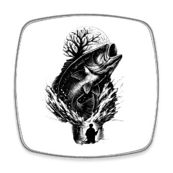 Jumping perch in the moonlight night angler - Square fridge magnet - white - Front