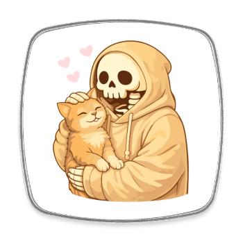 Cozy Skelett mit Katze – Sanfte Nähe - Viereckiger Kühlschrankmagnet - Weiß - Vorne