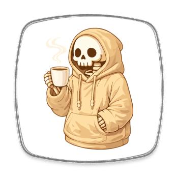 Cozy skeleton in hoodie with mug - Square fridge magnet - white - Front