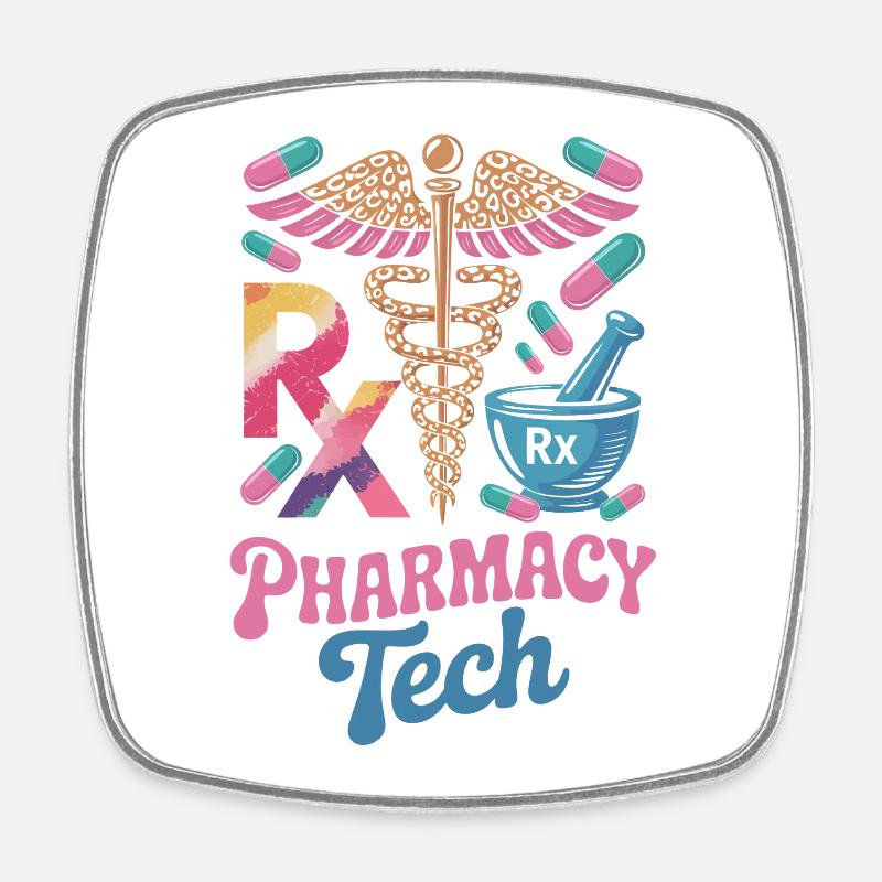 Rx Tech Pharmacy Art - Square fridge magnet - white