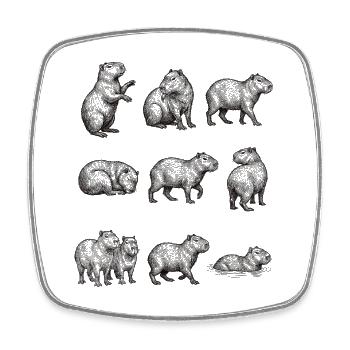 Capybara silhouettes in forest design - Square fridge magnet - white - Front