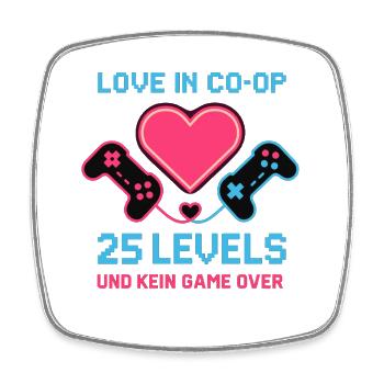 Love in Coop Gamerpaar, 25 Levels keine Pause Herz - Viereckiger Kühlschrankmagnet - Weiß - Vorne