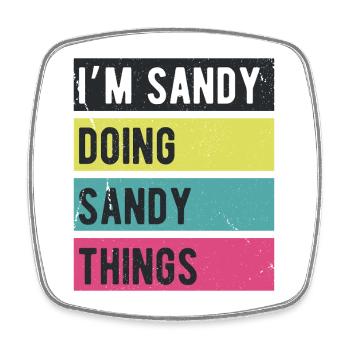 Ich bin Sandy und mache sandige Dinge Retrofarben - Viereckiger Kühlschrankmagnet - Weiß - Vorne