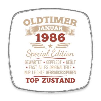 Cadeau pour le 40e anniversaire Voiture classique janvier 1986 - Magnet carré - blanc - Devant