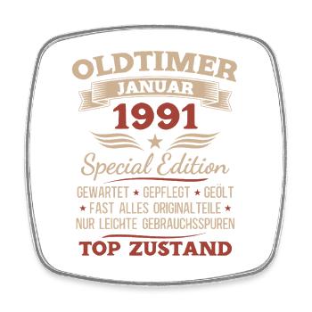 Cadeau pour le 35e anniversaire Voiture Classique janvier 1991 - Magnet carré - blanc - Devant