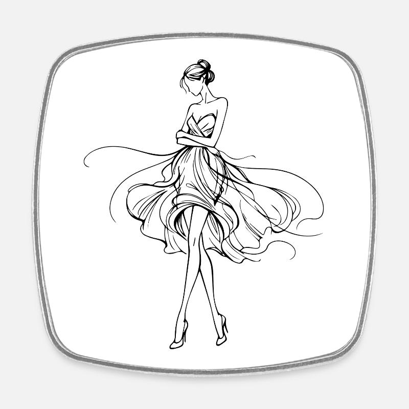 Fließende Silhouette im Abendkleid - Viereckiger Kühlschrankmagnet - Weiß