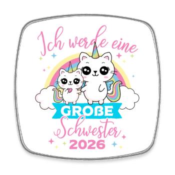 Große Schwester 2026 Einhorn Katze Schwangerschaft - Viereckiger Kühlschrankmagnet - Weiß - Vorne