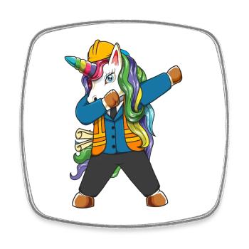 Dabbing Unicorn Engineer Construction Worker - Square fridge magnet - white - Front