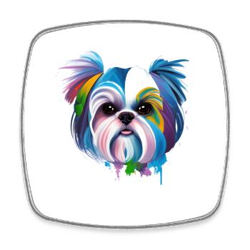 Bunte Shih Tzu Kunst Chrysanthemen-Hundemama - Viereckiger Kühlschrankmagnet - Weiß - Vorne