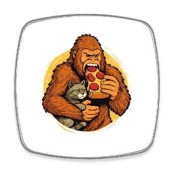 Bigfoot mangeant de la pizza Humour de monstre de nourriture drôle - Magnet carré - blanc - Devant