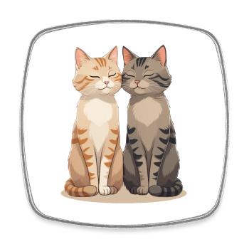 Zwei glückliche Katzenfreunde - Viereckiger Kühlschrankmagnet - Weiß - Vorne