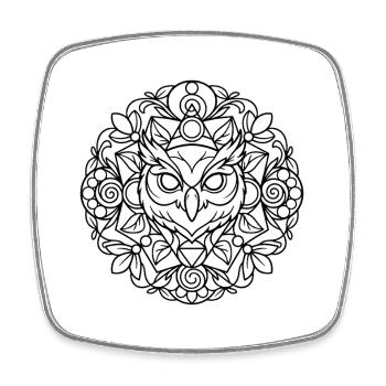 Owl Mandala with Fine Ornamentation - Square fridge magnet - white - Front