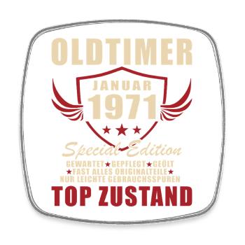 55. Geburtstag Geschenk Oldtimer Januar 1971 - Viereckiger Kühlschrankmagnet - Weiß - Vorne