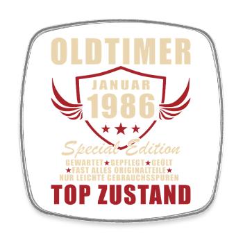 Cadeau pour le 40e anniversaire Voiture classique janvier 1986 - Magnet carré - blanc - Devant