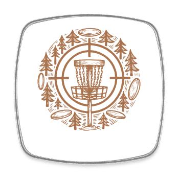 Disc Golf Basket Flying Disc Golfing Forest Scene - Square fridge magnet - white - Front