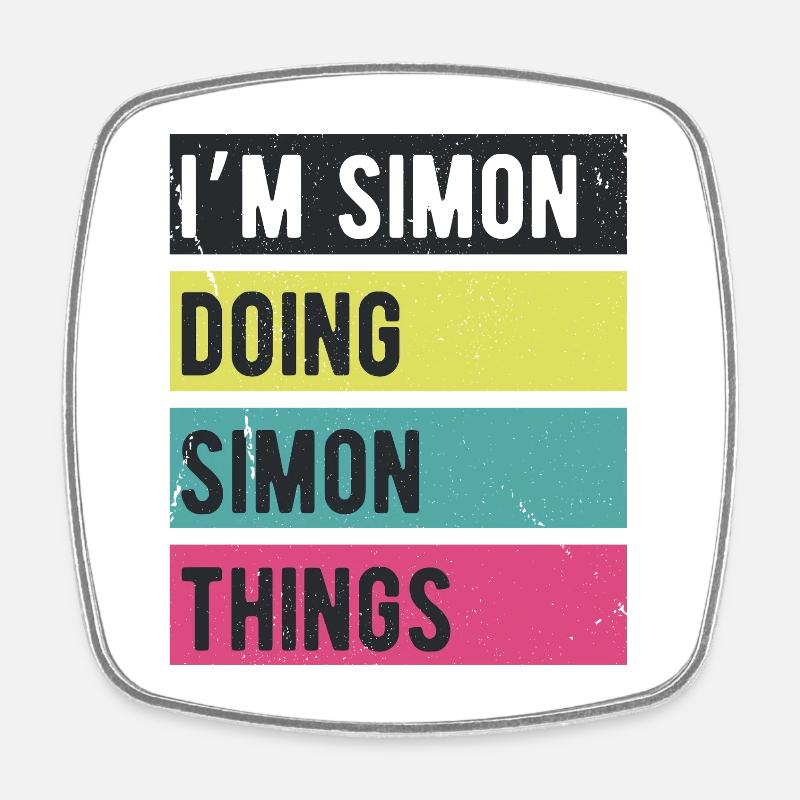 Ich bin Simon und mache Simon Things Retro Colors - Viereckiger Kühlschrankmagnet - Weiß