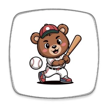 Bear Batter Baseball Hero - Square fridge magnet - white - Front