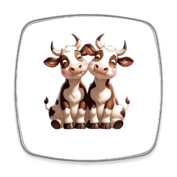Duo de vaches Amitié câline - Magnet carré - blanc - Devant